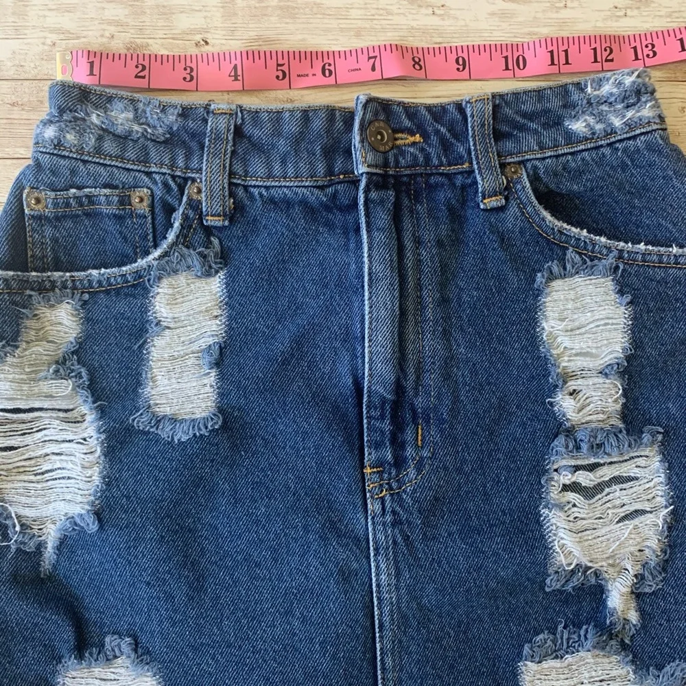 LF Carmar High Rise Distressed Jean Denim Skirt - Picture 7 of 9